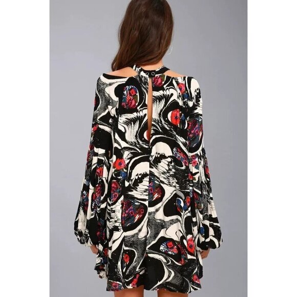 Free‎ People Black Drift Away Tunic Dress XS Cold Shoulder oversized flowy - Picture 2 of 13